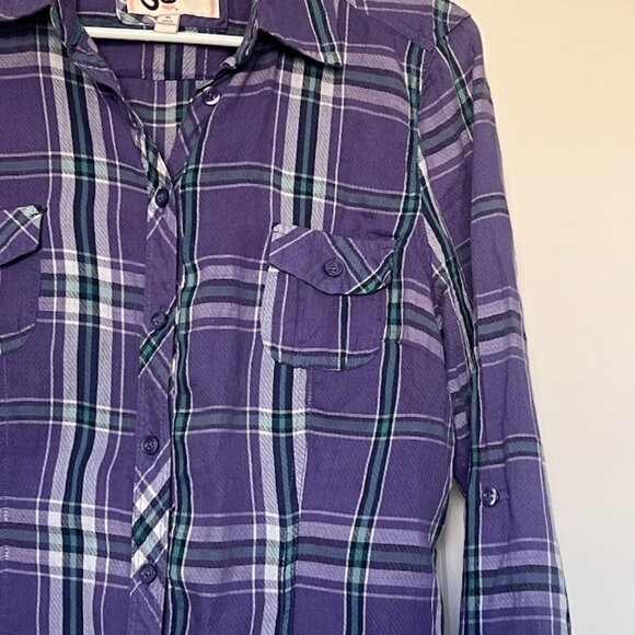 SO Purple Flannel Button Up Long Sleeve Roll Tab Shirt Size XL - Picture 4 of 10